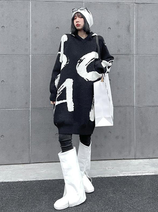 Stylish Selection Loose Hooded Letter Print Mini Dresses Sweater Dresses