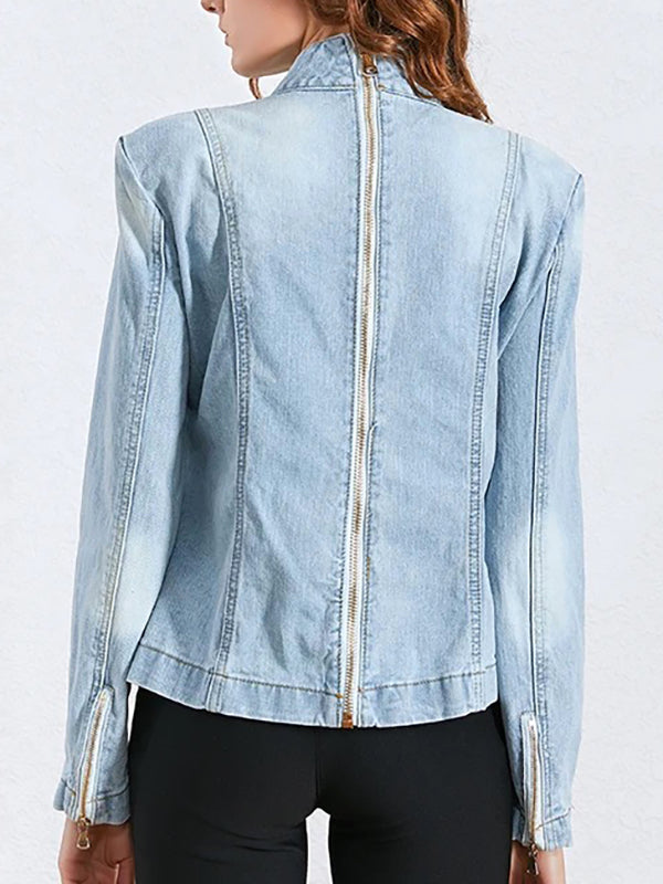 Bowknot Zipper Long Sleeves Loose Mock Neck Blouses&Shirts Tops