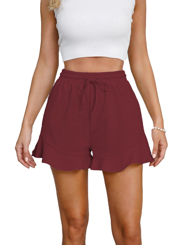 Drawstring Elasticity Solid Color Split-Joint Loose Wide Leg Shorts