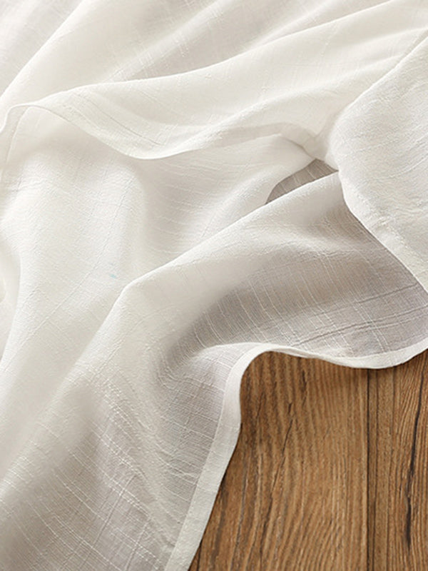 See-Through Solid Color Half Sleeves High-Low Round-Neck Blouses