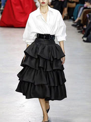 Falbala Layered Solid Color A-Line Loose Skirts Bottoms
