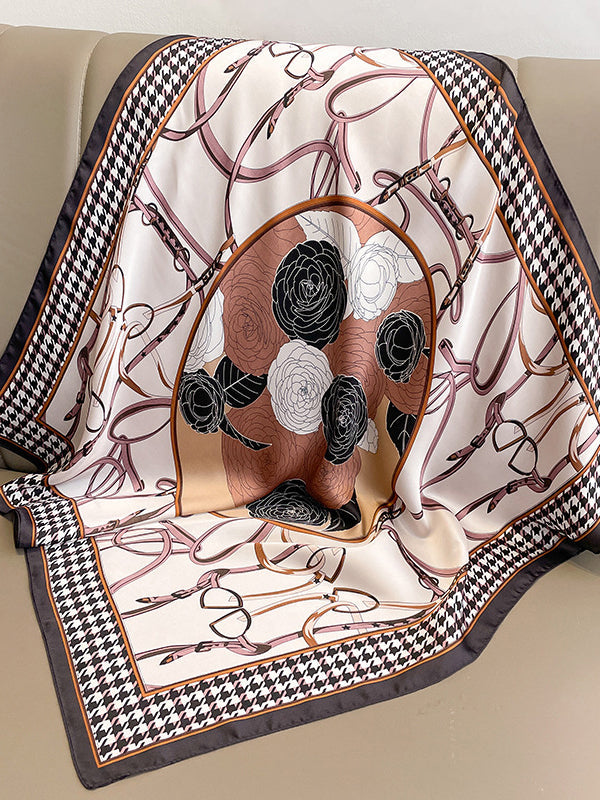 Floral Printed Houndstooth Square Scarfs&Hats