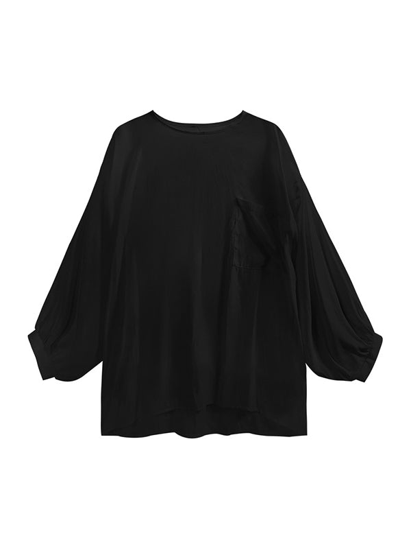 Pockets Solid Color Irregularity Loose Heaps Collar Vest Top T-Shirts