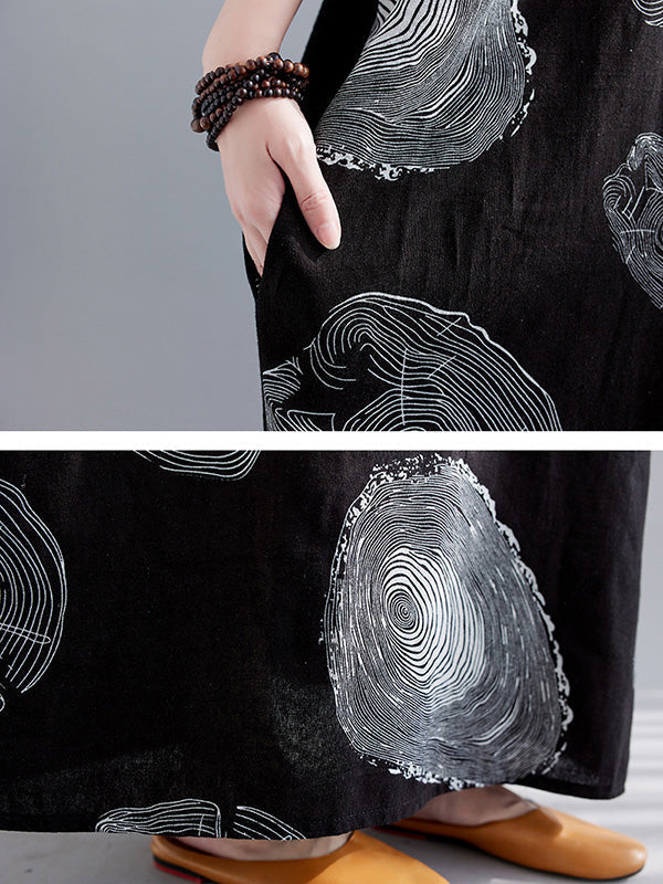 Casual Short Sleeves Loose Contrast Color Printed V-Neck Maxi Dresses