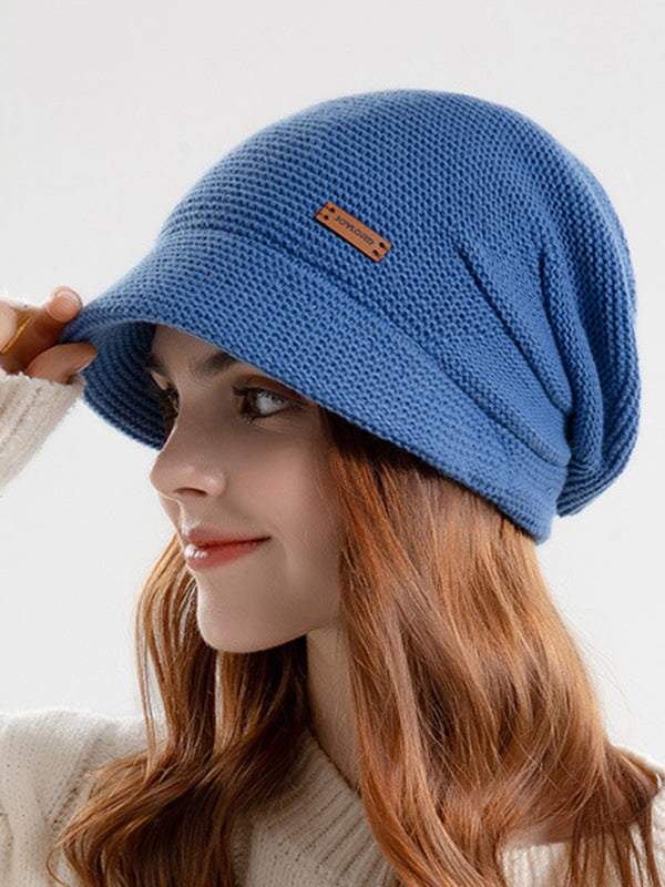 Flat Brim Solid Color Split-Joint Knitted Hats Hats