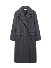 Split-Joint Striped Long Sleeves Loose Lapel Woolen Coat Trench Coats