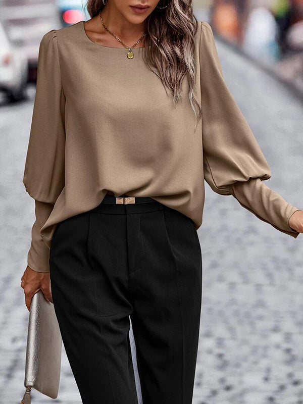 Buttoned Long Sleeves Loose Round-neck Blouses&shirts Tops