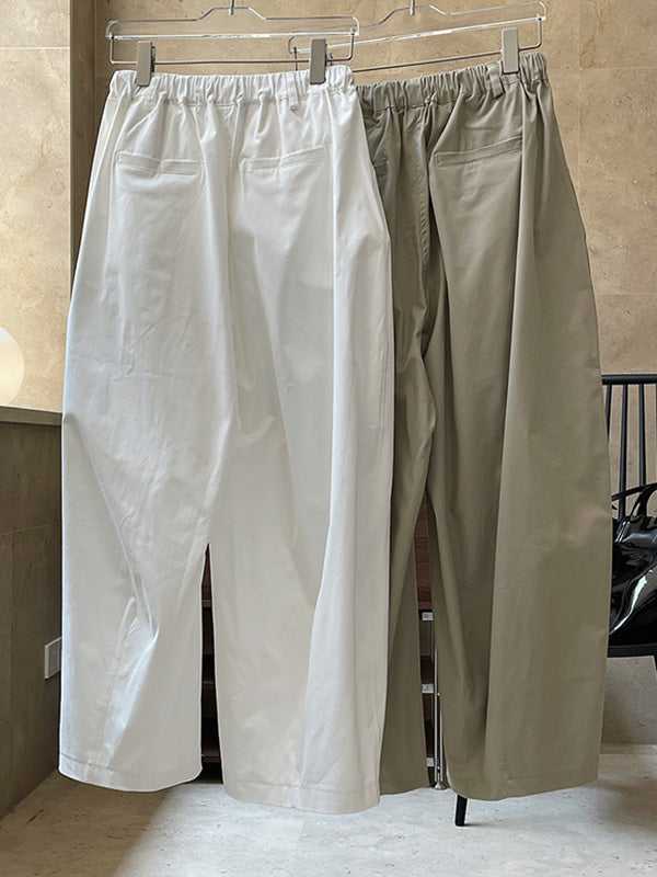 Casual Loose Wide Leg Elastic Waist Solid Color Pants