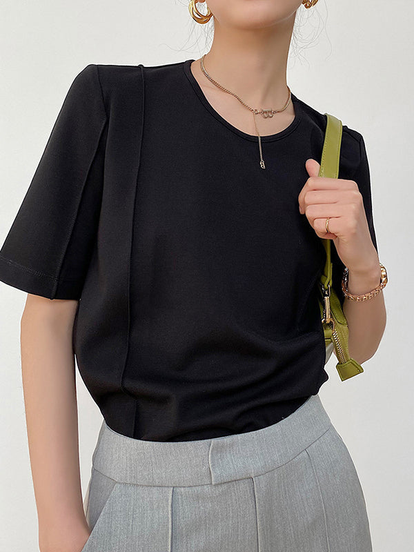 Solid Color Split-Joint Half Sleeves Round-neck T-Shirts Tops