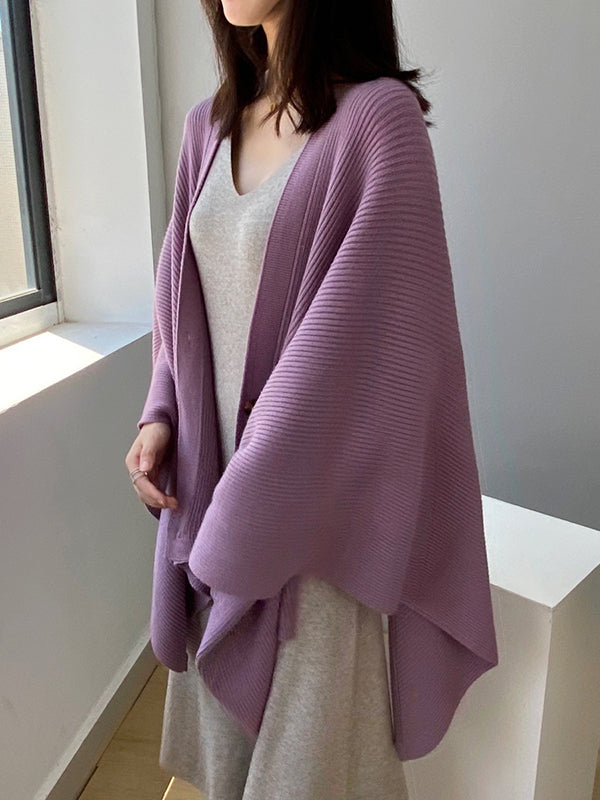 Loose Raglan Sleeve V-Neck Shawl Cardigan Tops