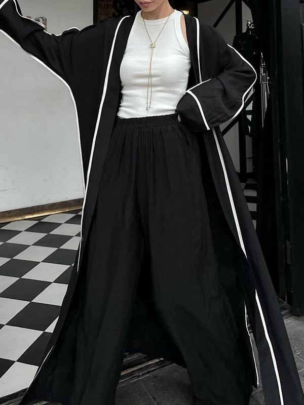 Contrast Color Split-Side Long Sleeves Loose Collarless Outerwear