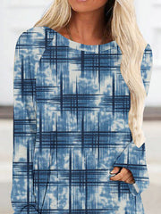 Printed High-low Long Sleeves Round-neck T-Shirts Tops