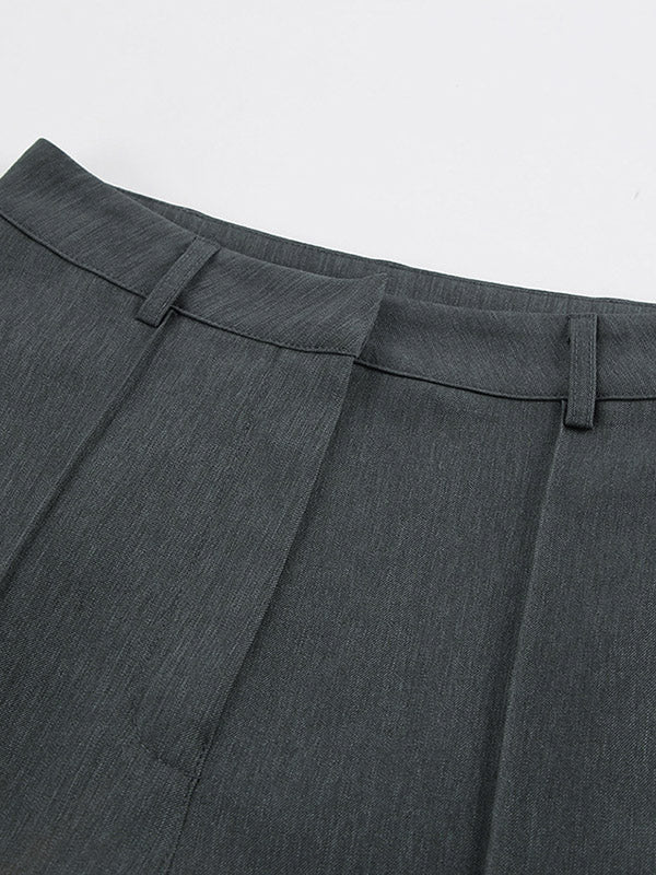 Pleated Solid Color Split-Joint High Waisted Trousers Suit Pants