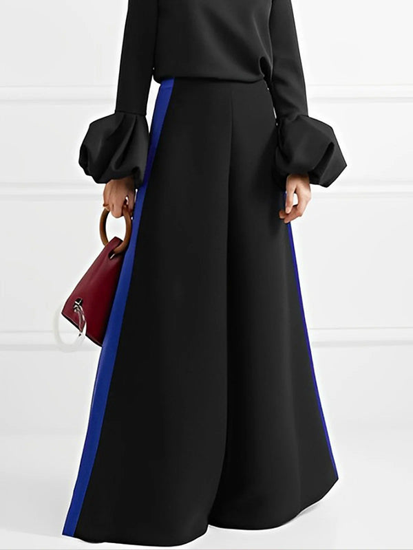 Contrast Color Split-Joint High Waisted Wide Leg Trousers Pants