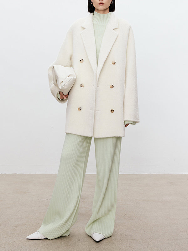 Solid Color Long Sleeves High-Neck Sweater Top + Wide Leg Pants Bottom Two Pieces Set