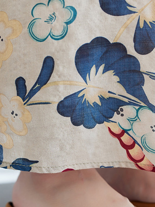 Floral Printed Loose Sleeveless Round-Neck Maxi Dresses