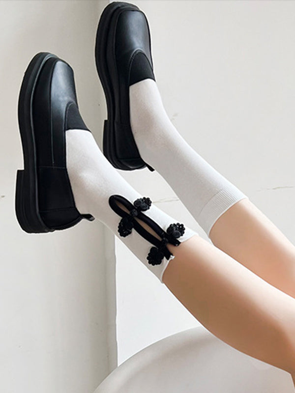 Casual Hollow Solid Color Disc Buckle Socks Accessories
