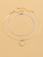 Double Layered Geometric Snake Chain Necklaces Accessories