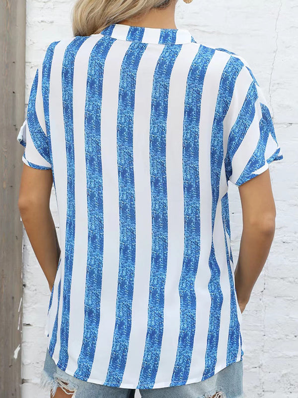 Striped Batwing Sleeves Loose Stand Collar T-Shirts Tops