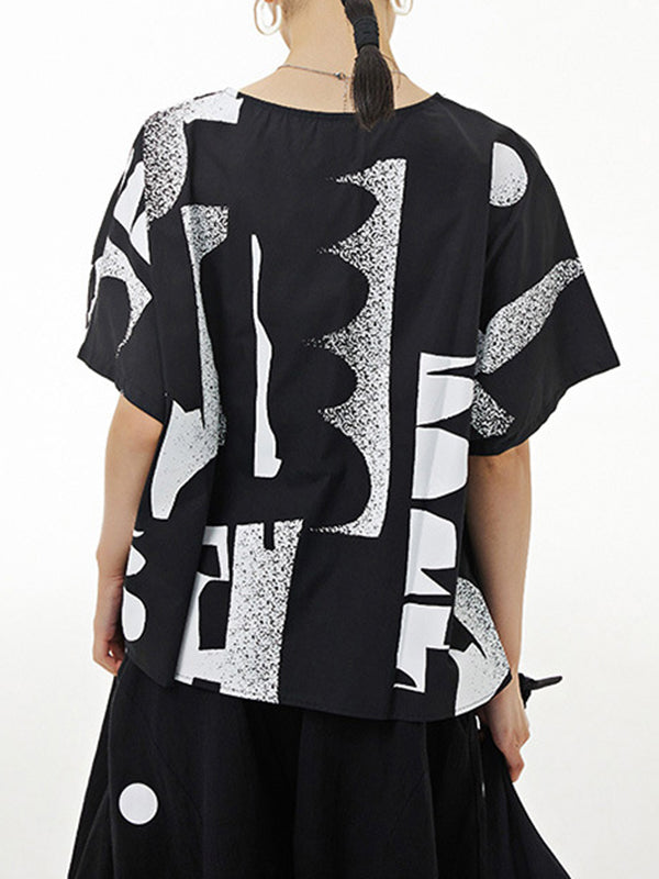 Printed Loose Short Sleeves Round-neck T-Shirts Tops