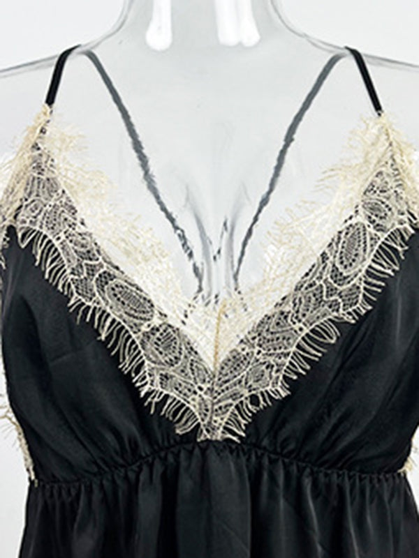 Backless Lacy Split-Joint Sleeveless Spaghetti-Neck Intimates&Pajamas