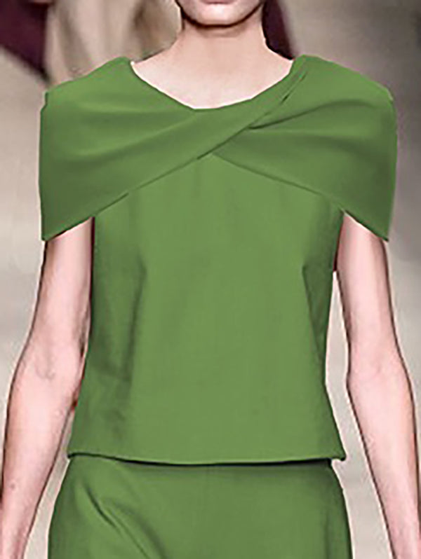 Knot Solid Color Capelet Loose Round-neck T-Shirts Tops