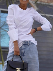 Solid Color Long Sleeves Loose Round-neck T-Shirts Tops