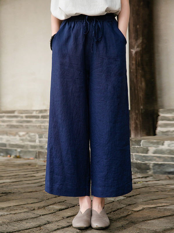 Simple Linen Column Elasticity Waist Pants