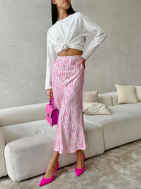 Contrast Color Zebra-Stripe Mermaid Skirts Bottoms