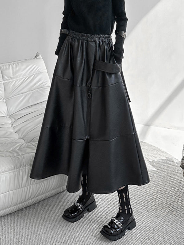 Solid Color Split-Joint Zipper A-Line Hipster Skirts Bottoms
