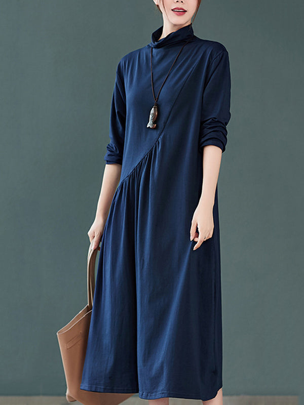 Original Solid High-Neck Knitting Dress