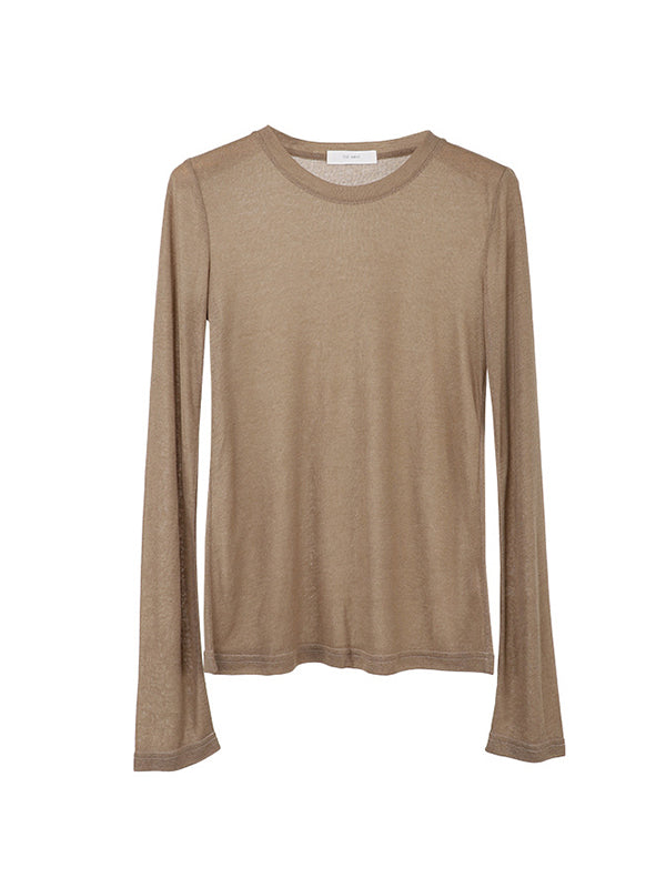 See-Through Solid Color Long Sleeves Skinny Round-Neck T-Shirts