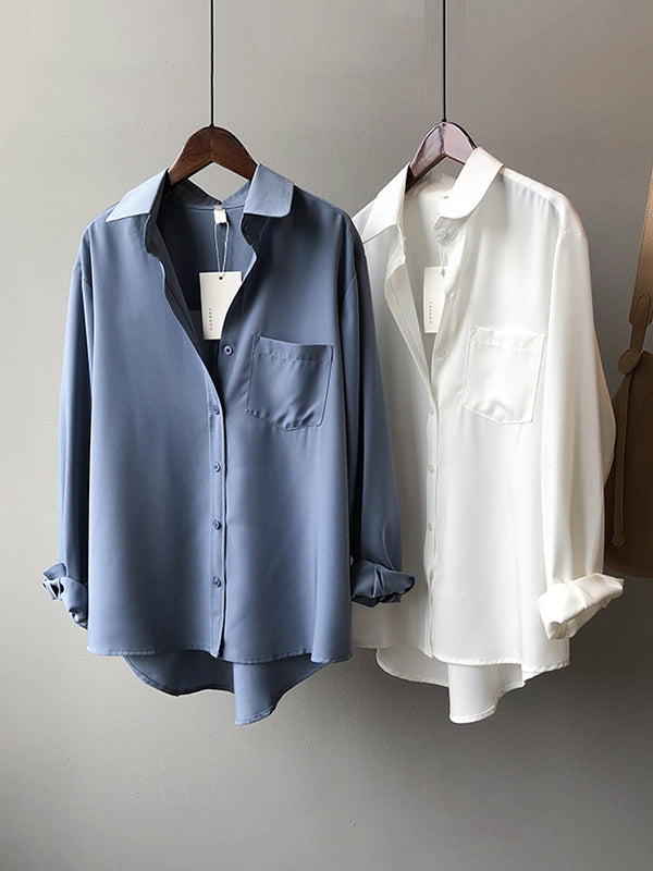 Urban Solid Color Lapel Long Sleeves Blouse
