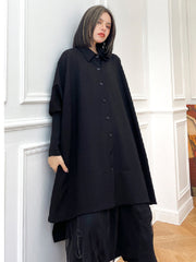 Simple Loose Batwing Sleeves Split-Joint Solid Color Lapel Blouses