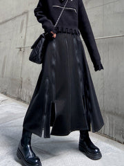 Solid Color Split-Joint Split-Side Zipper A-Line Irregularity Skirts Bottoms