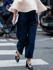 Solid Color Split-Joint High Waisted Loose Trousers Pants Ninth Pants