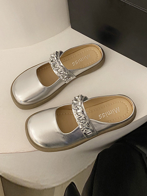 Chains Round-Toe Shallow Cut Split-Joint Slippers Mary Janes
