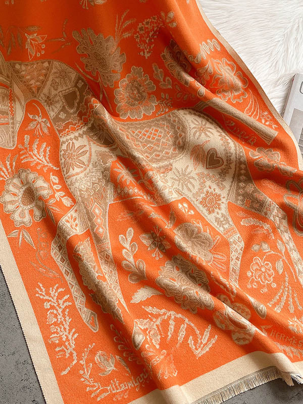 Vintage Knitting Tasseled Jacquard Imitated Cashmere Scarf Shawl
