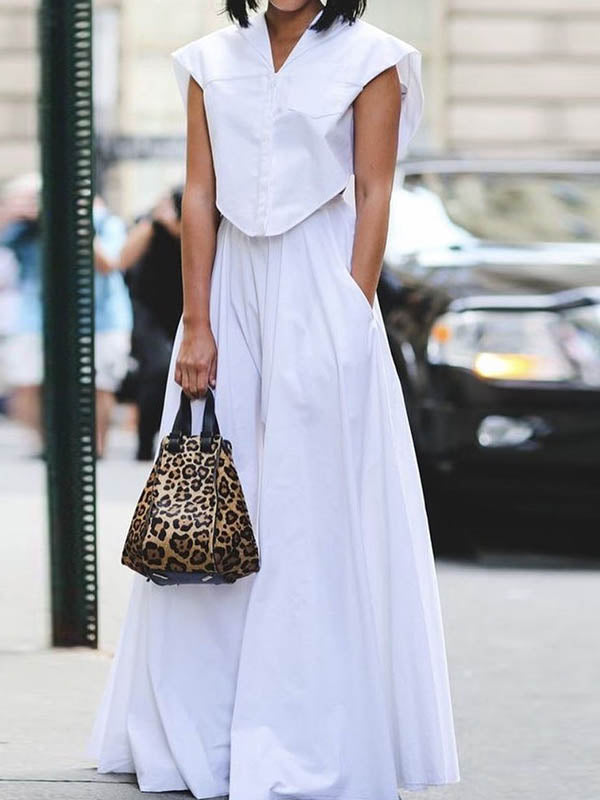 Pleated Solid Color Loose Wide Leg Trousers Pants