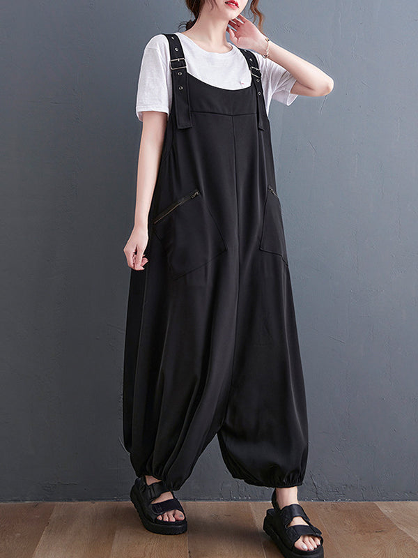 Loose Oversize Solid Color Zipper Jumpsuits Bottoms