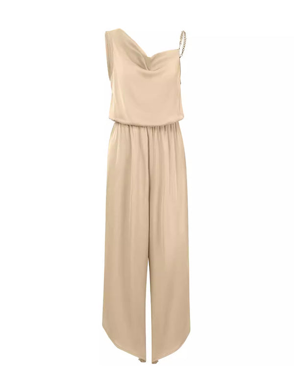 Asymmetric Chains Elasticity Loose Sleeveless Asymmetric Collar Jumpsuits