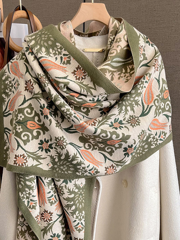 Fringed Keep Warm Knitted Flower Shawl&Scarf