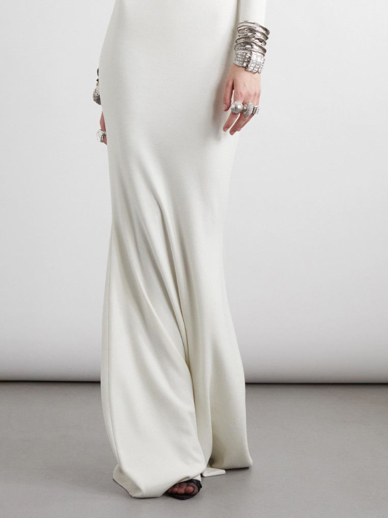 Long Sleeves Skinny Solid Color High Neck Maxi Dresses