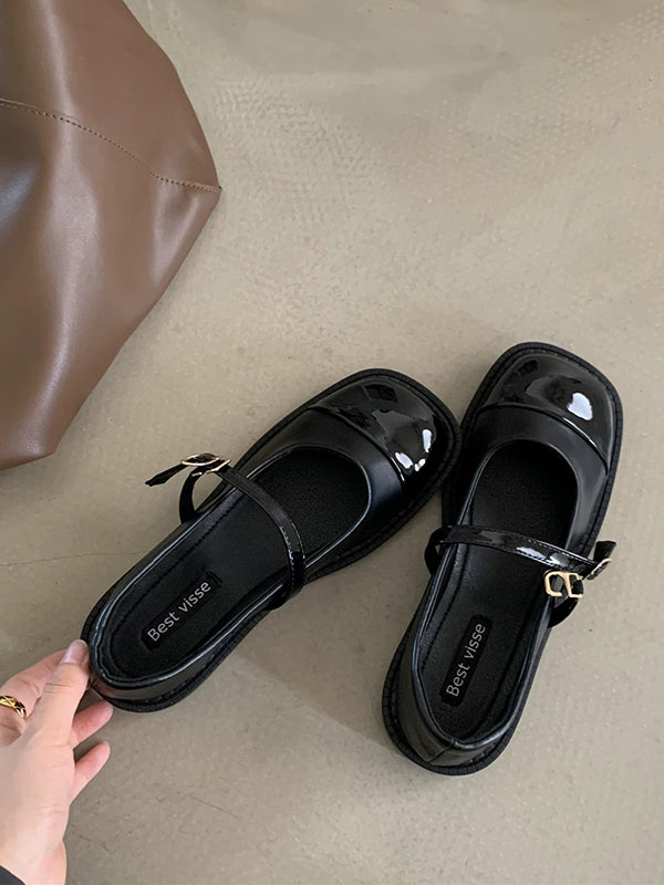 Round Cut Split-Joint Square-Toe Low Heels Flats Flat Shoes