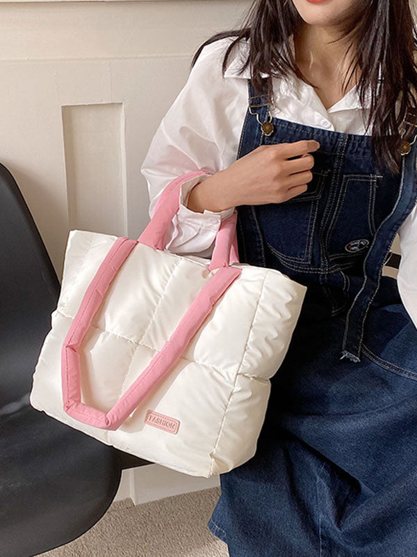 Contrast Color Split-Joint Padded Tote Bags Handbags Bags