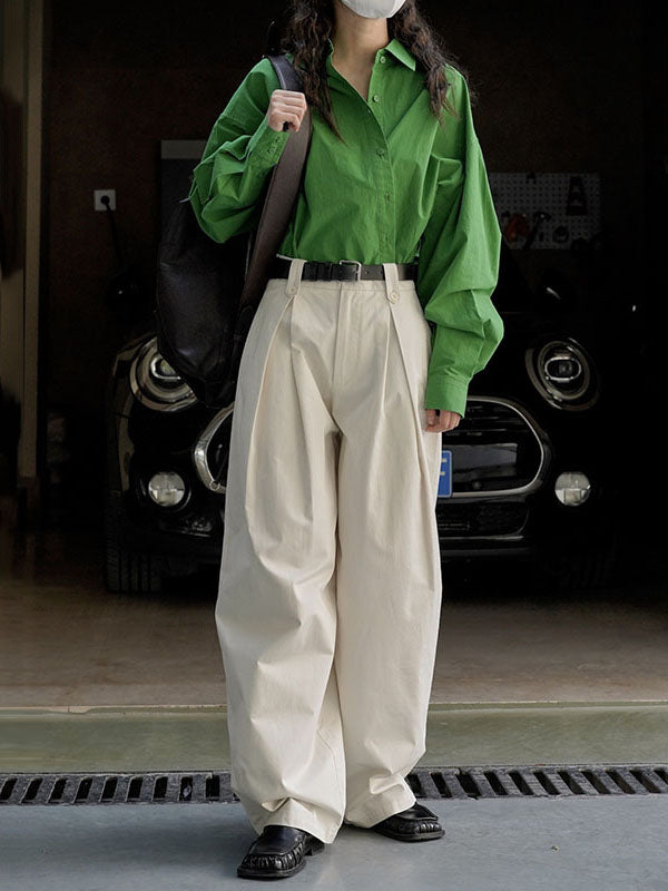 Pleated Solid Color High Waisted Wide Leg Trousers Casual Pants Bottoms