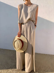 Loose Short Sleeves Hollow Solid Color Split-Joint Round-Neck Vest Top