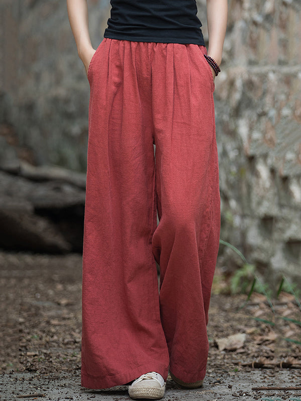 Elasticity Solid Color Wide Leg Trousers Pants