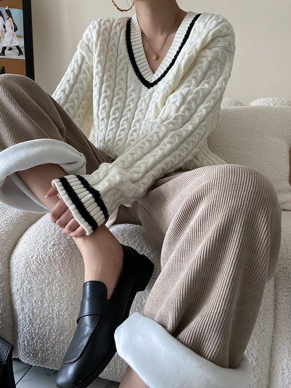 Urban Wide Leg Loose Fleece Keep Warm Solid Color Pants