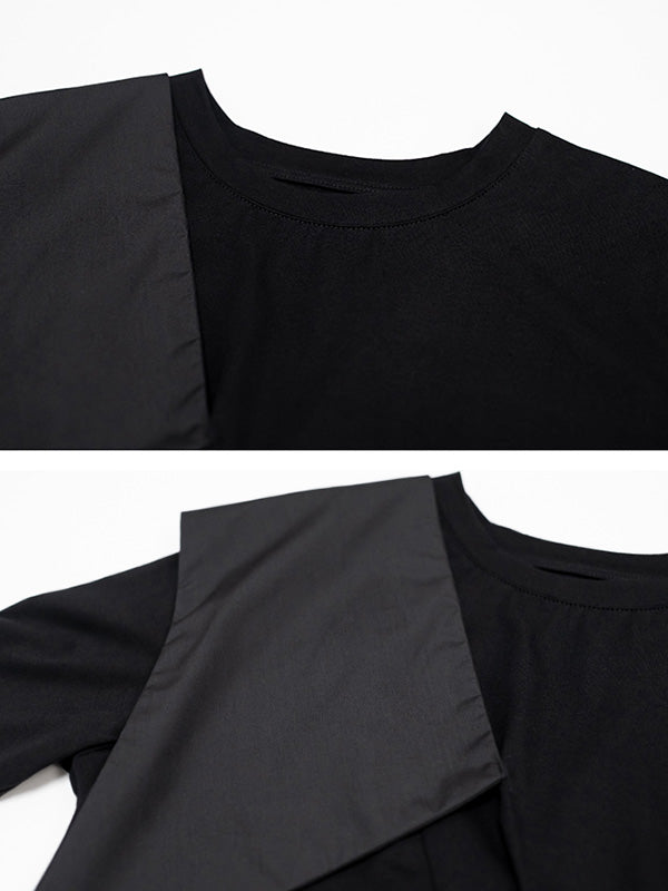 Urban Asymmetric Split-Front Solid Color Short Sleeves T-Shirt Top